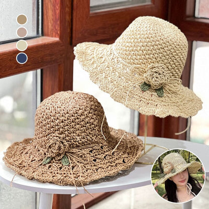 🌞Élégant Chapeau de Paille au Crochet avec Détail à Volants