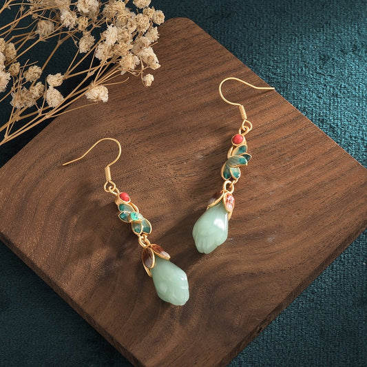 Boucles d'oreilles en jade Hetian de conception ancienne